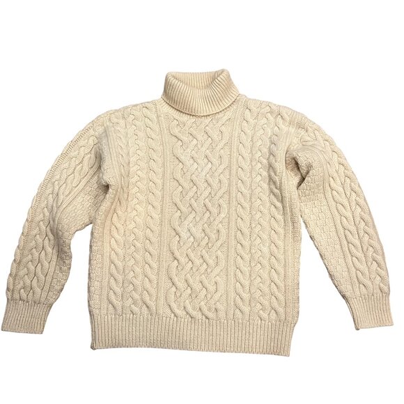 Aran Crafts Wool Fisherman Cable Knit Turtleneck Sweater, Vtg, Ivory, M - Picture 9 of 9